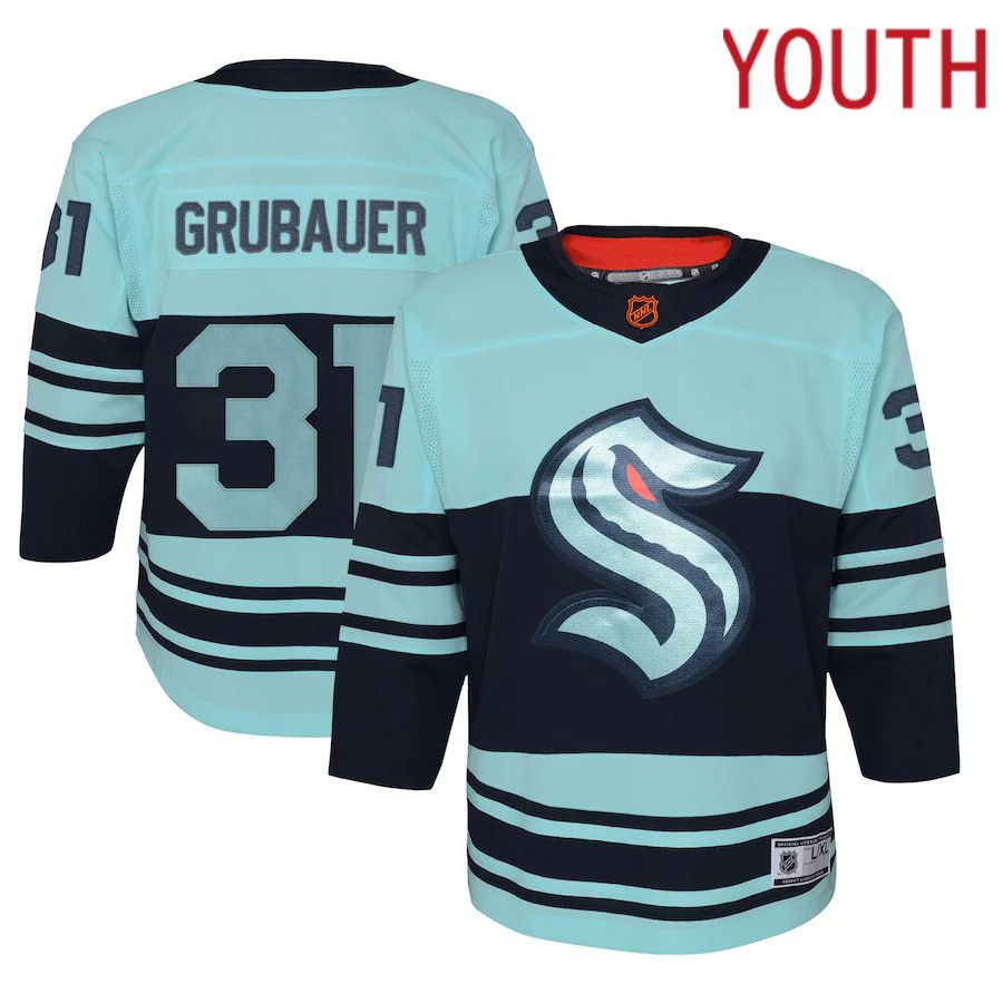 Youth Seattle Kraken #31 Philipp Grubauer Teal Special Edition Premier Player NHL Jersey